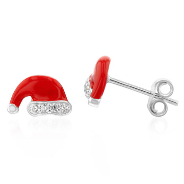 Sterling Silver Cubic Zirconia Santa Hat Stud Earrings
