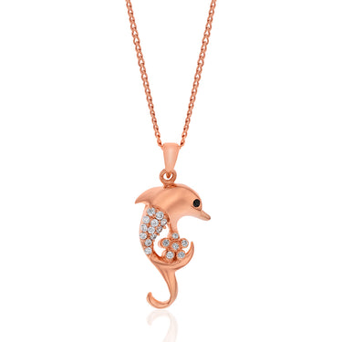 Sterling Silver Roe Gold Plated Cubic Zirconia Dolphin Pendant