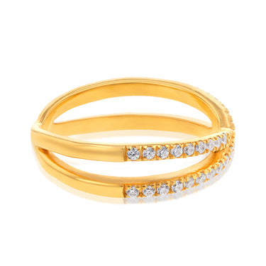 Sterling Silver Gold Plated Cubic Zirconia Cross Over Ring