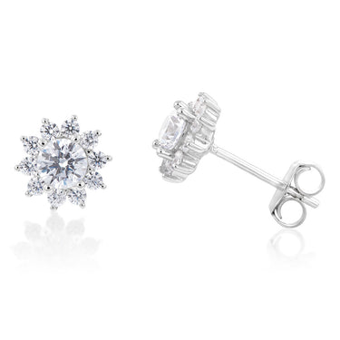 Sterling Silver Cubic Zirconia Flower Stud Earrings