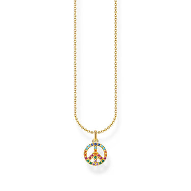 Thomas Sabo Sterling Silver Gold Plated Charm Club Rainbow Peace Pendant On Chain