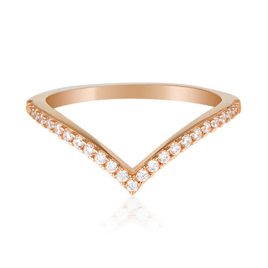 Georgini Sterling Silver Rose Gold Plated Rock Star V Ring