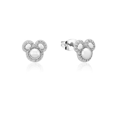 Disney Rhodium Plated Sterling Silver Mickey Cubic Zirconia Halo Stud Earrings