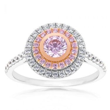 Sterling Silver Rhodium And Rose Gold Plated White And Pink CZ Round Ring