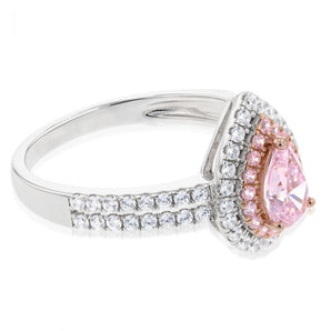 Sterling Silver Rhodium & Rose Gold Plated White & Pink CZ Pear Ring