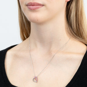 Sterling Silver Rhodium Plated Pink And White CZ Heart Pendant With 45cm Chain