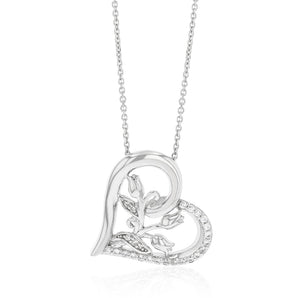 Sterling Silver Rhodium Plated CZ 3 Flower On Heart Pendant With 45cm Chain