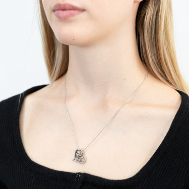 Sterling Silver Rhodium Plated CZ 3 Flower On Heart Pendant With 45cm Chain