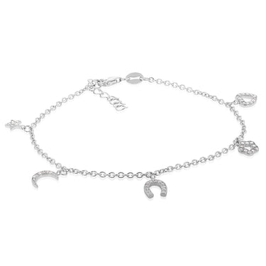Sterling Silver Rhodium Plated Five Charm 19cm Bracelet