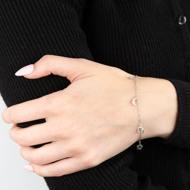 Sterling Silver Rhodium Plated Five Charm 19cm Bracelet