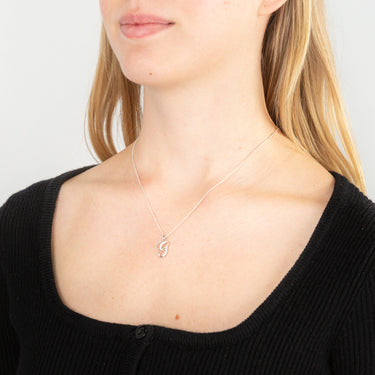 Sterling Silver Rhodium Plated Cubic Zirconia Script "G " Initial Pendant