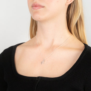 Sterling Silver Rhodium Plated Cubic Zirconia Script "H " Initial Pendant