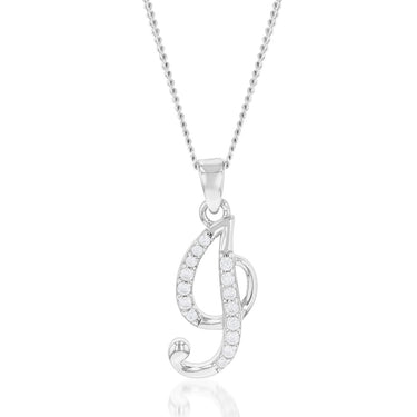 Sterling Silver Rhodium Plated Cubic Zirconia Script "I " Initial Pendant