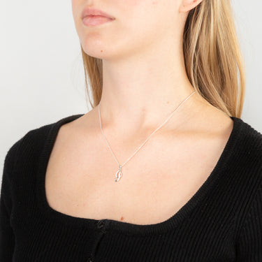 Sterling Silver Rhodium Plated Cubic Zirconia Script "I " Initial Pendant
