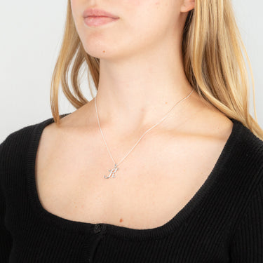 Sterling Silver Rhodium Plated Cubic Zirconia Script "K " Initial Pendant