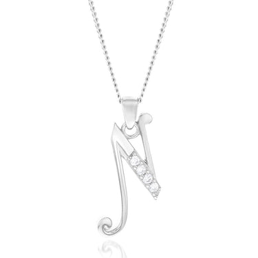 Sterling Silver Rhodium Plated Cubic Zirconia Script "N " Initial Pendant