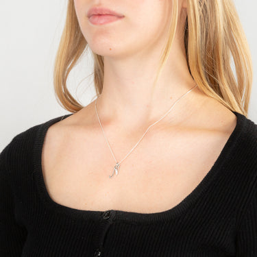 Sterling Silver Rhodium Plated Cubic Zirconia Script "N " Initial Pendant