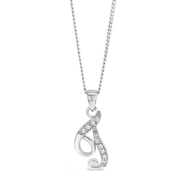 Sterling Silver Rhodium Plated Cubic Zirconia Script "T " Initial Pendant