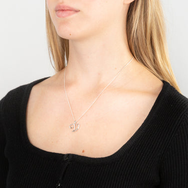 Sterling Silver Rhodium Plated Cubic Zirconia Script "V " Initial Pendant