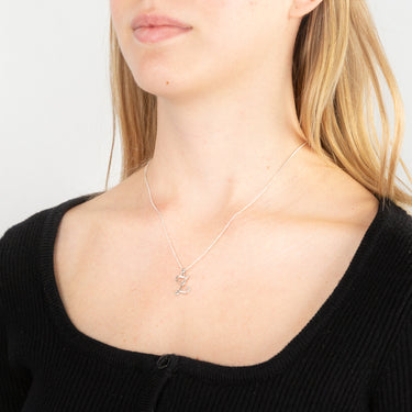 Sterling Silver Rhodium Plated Cubic Zirconia Script "Z " Initial Pendant
