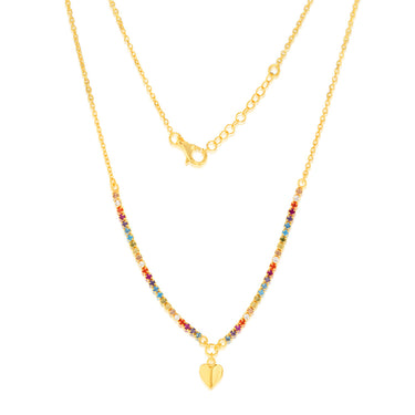 Sterling Silver Gold Plated Heart And Multicolour Beads 45cm Chain