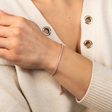 Sterling Silver Rose Gold Plated Cubic Zirconia Adjustable Tennis Bracelet