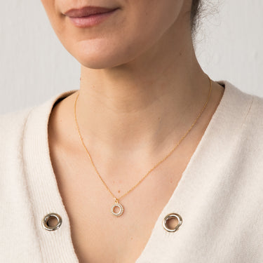 Sterling Silver Gold Plated Cubic Zirconia Circle Of Life Pendant On 45cm Chain