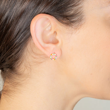 Sterling Silver Gold Plated Multicolour Circle Of Life Stud Earrings