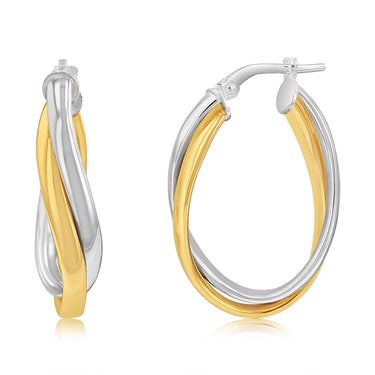 Sterling Silver Gold Plated Twisted Two Tone Hoop Earrings