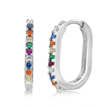 Sterling Silver Multicolour Stones Hoop Earrings