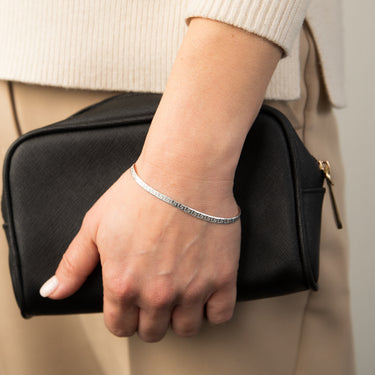 Sterling Silver Textured 4mm Herringbone 19cm Bracelet