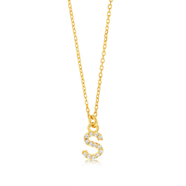 Sterling Silver Yellow Gold Plated Initail "S" Pendant On 45cm Chain