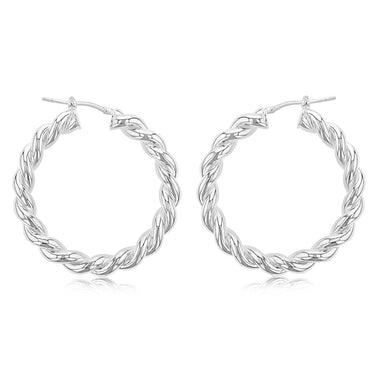 Sterling Silver Twisted Fancy 30mm Hoop Earrings