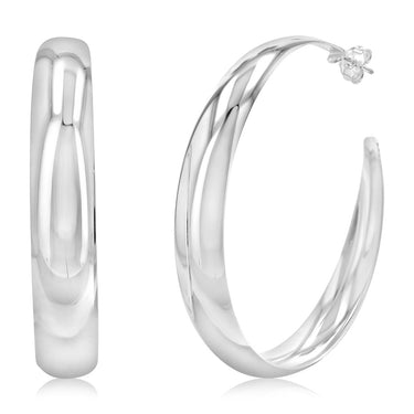 Sterling Silver Plain Broad 3/4 Hoop Earrings