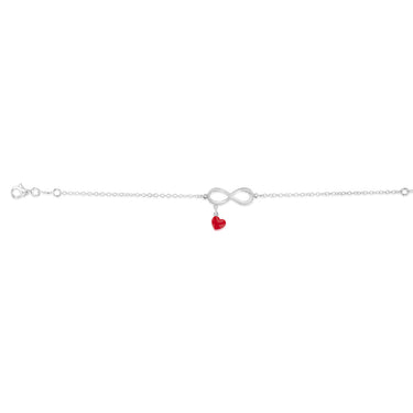 Sterling Silver Red Enamel Heart Infinity 18cm Bracelet