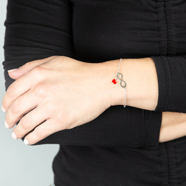 Sterling Silver Red Enamel Heart Infinity 18cm Bracelet