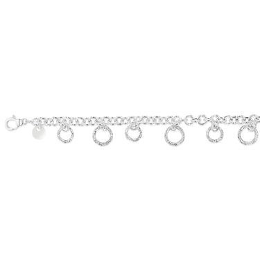 Sterling Silver Textured Charm 19cm Bracelet