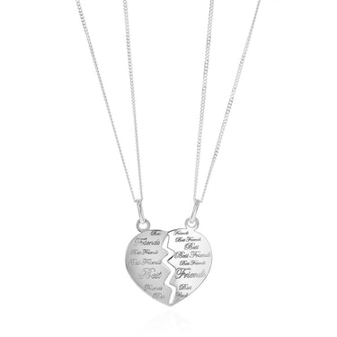 Sterling Silver Best Friend Broken Heart Pendant On 45cm Chains