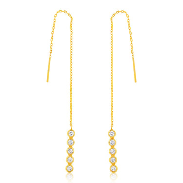 Sterling Silver Gold Plated Tiny Flowers Threader Earrings