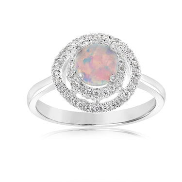 Sterling Silver Cubic Zirconia Created Opal Round Ring