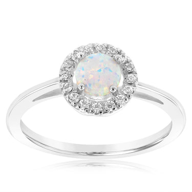 Sterlling Silver Cubic Zirconia And Created Opal Ring