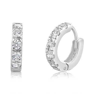 Sterling Silver Cubic Zirconia On 13mm Hoop Earrings