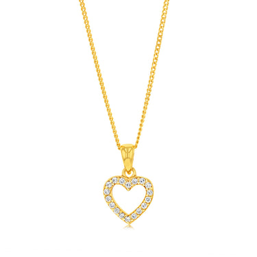 Sterling Silver Gold Plated Cubic Zirconia Open Heart Pendant On 43cm Chain