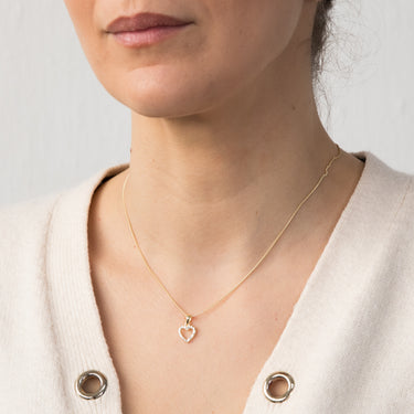 Sterling Silver Gold Plated Cubic Zirconia Open Heart Pendant On 43cm Chain