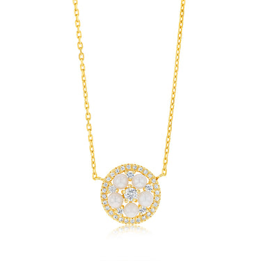 Sterling Silver Gold Plated Fresh Water Pearls And Zirconia Pendant On 45cm Chain