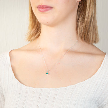Sterling Silver 5mm Green Crystal Round Pendant