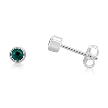 Sterling Silver Green Round 3.5mm Stud Earrings