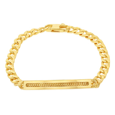 Sterling Silver Gold Plated Patterned ID Curb 19cm Bracelet