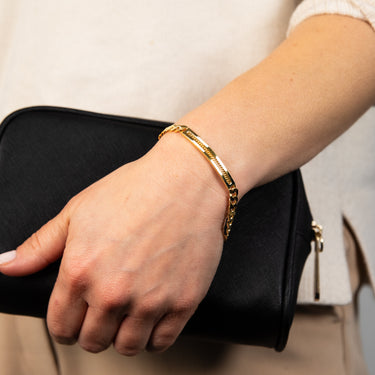 Sterling Silver Gold Plated Patterned ID Curb 19cm Bracelet