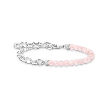 Thomas Sabo Charm Club Sterling Silver Chain Rose Quartz Beads 16-19cm Bracelet